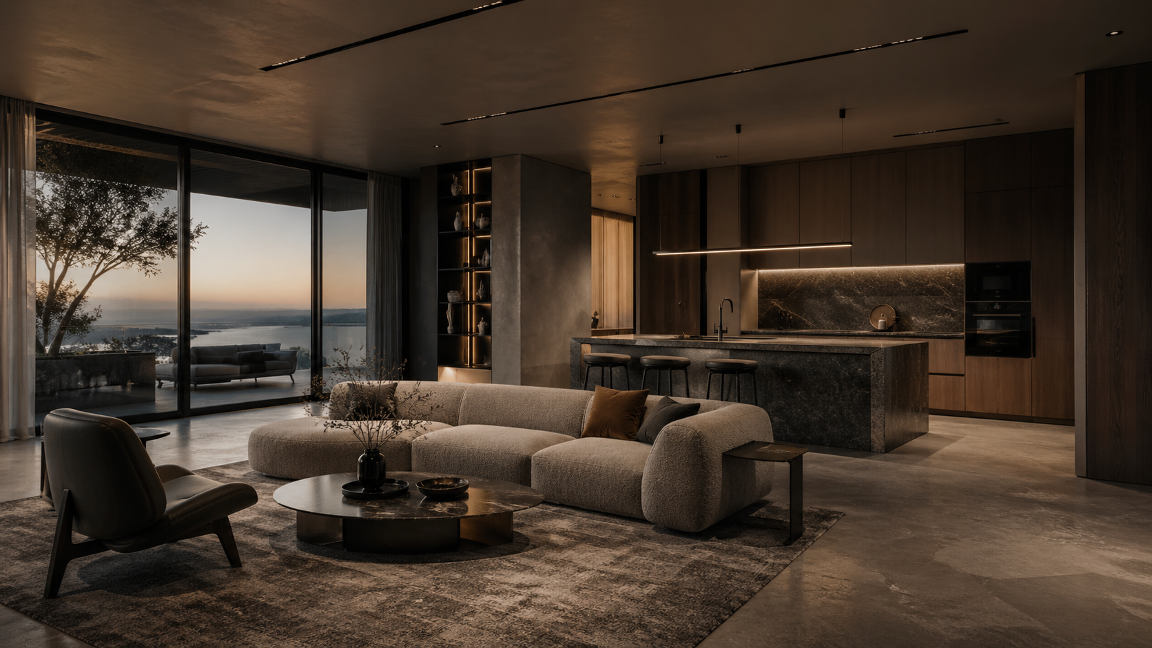 Luxury modern open-plan interior visualization