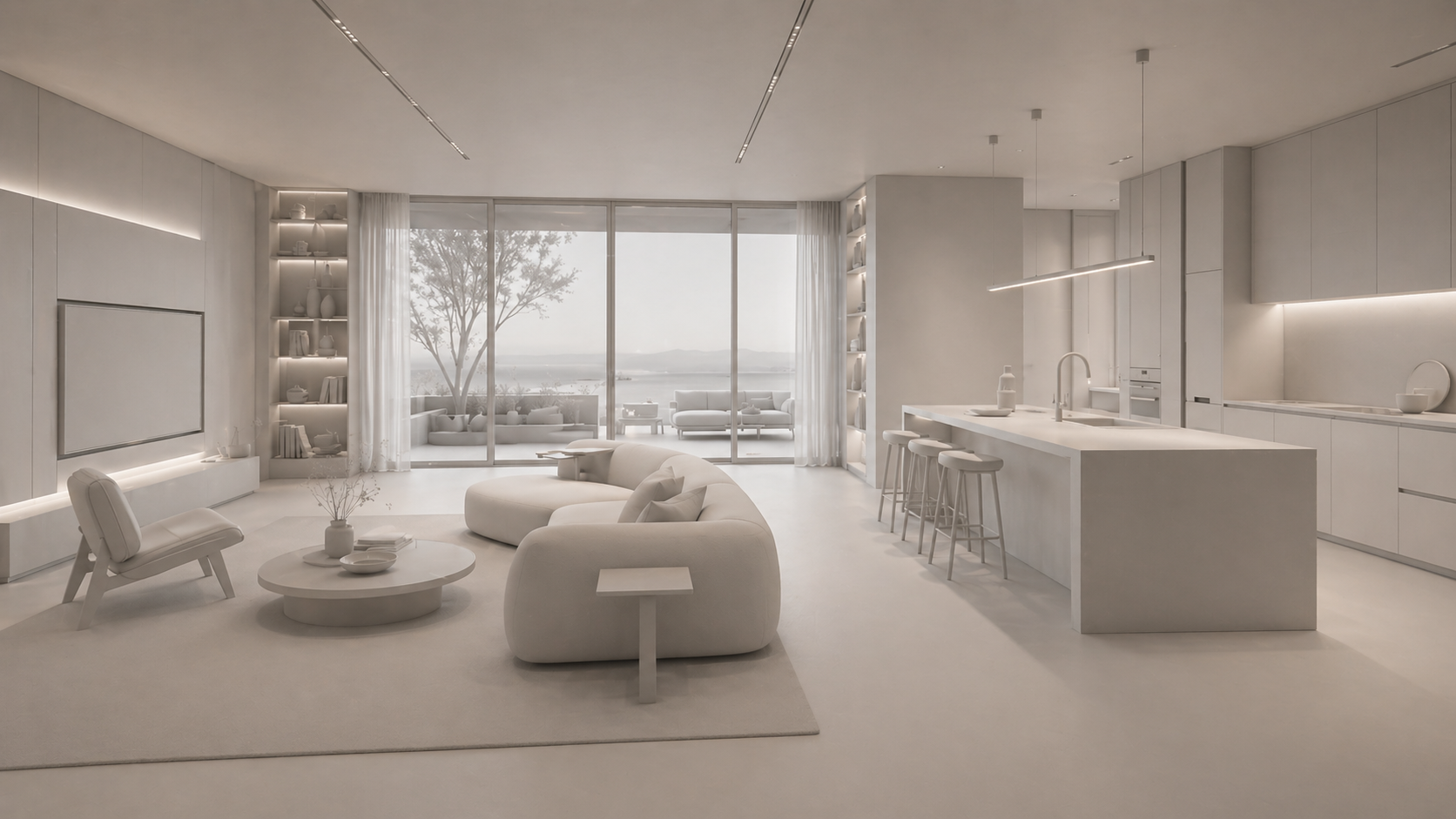 Clay render of modern interior model